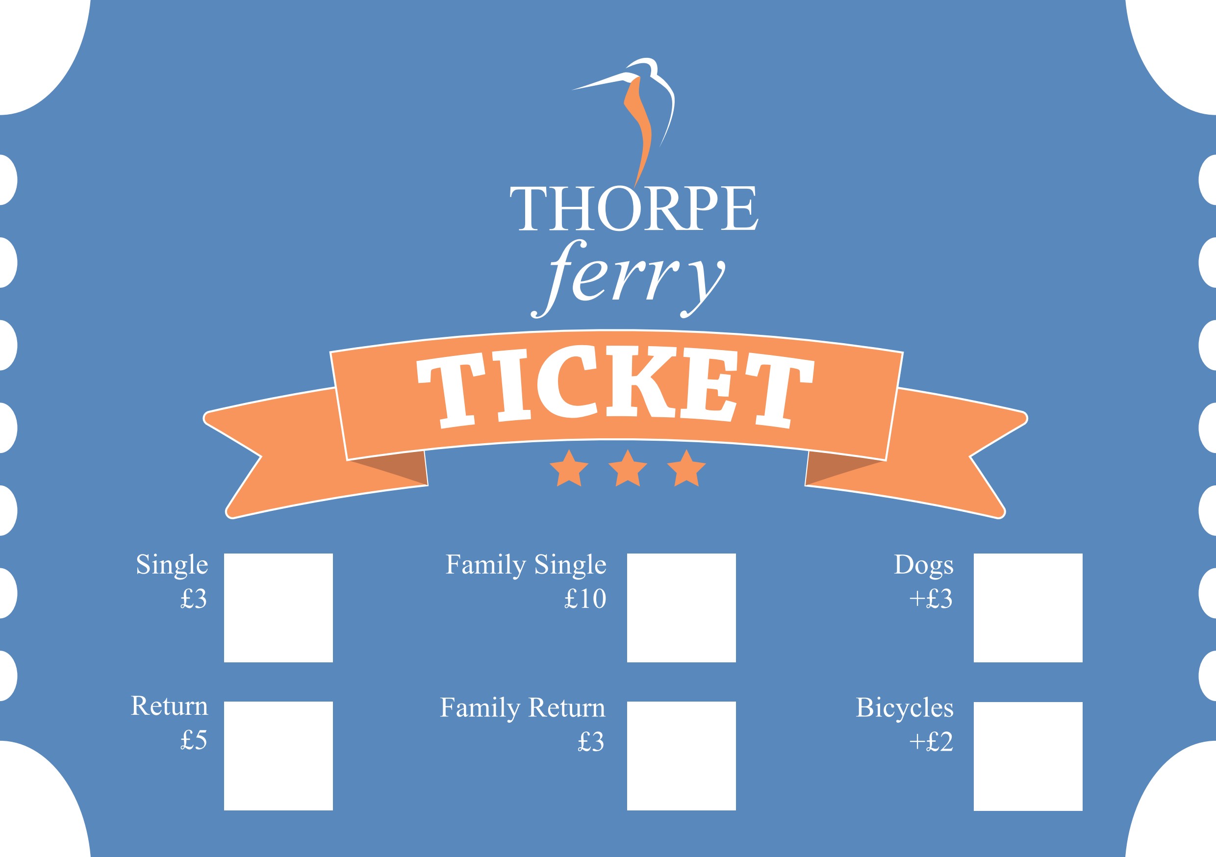 Thorpe Ferry ticket - front, showing fares