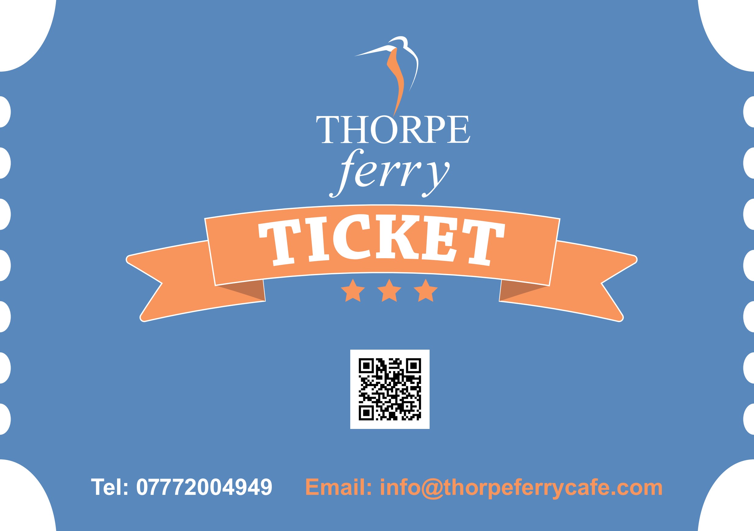 Thorpe Ferry ticket - reverse, with QR code and contact details